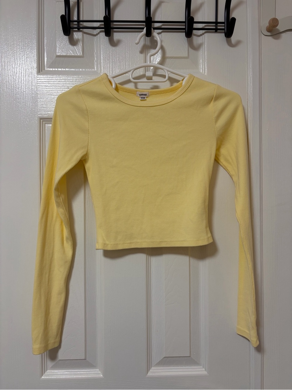 Garage Pale Yellow Ribbed Long-Sleeve Crop Top